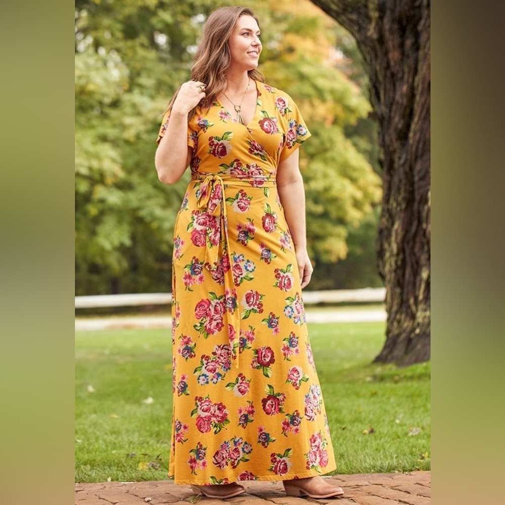 Matilda Jane Women’s Alana Maxi Wrap Dress Size S Floral Yellow